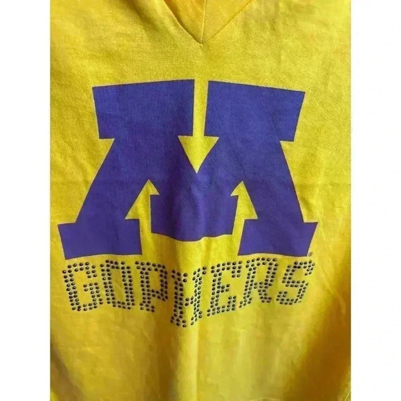 Yellow V-Neck Women's Top with Purple Graphic - Picture 2 of 7